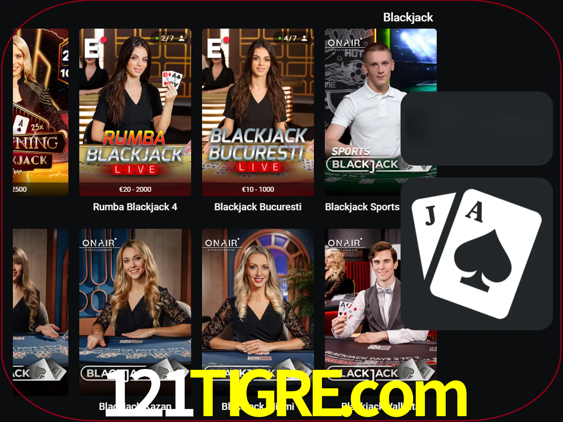 Escolha uma mesa completa de jogadores de blackjack.